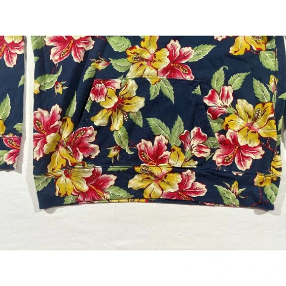 Polo Ralph Lauren Mens Floral Cotton Spa Terry Hoodie Pullover Sweatshirt Blue L - Picture 3 of 13